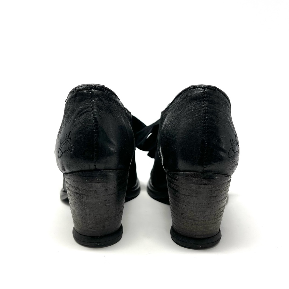 John Fluevog Black Leather East End Templeton Lace Up Oxford Shoes Heels Pumps 7 - Picture 10 of 13